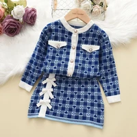 menoea girls kids sweaters long sleeve plaid kids wear knitted cardigan and cute skirt clothing suit for children baby girl suit