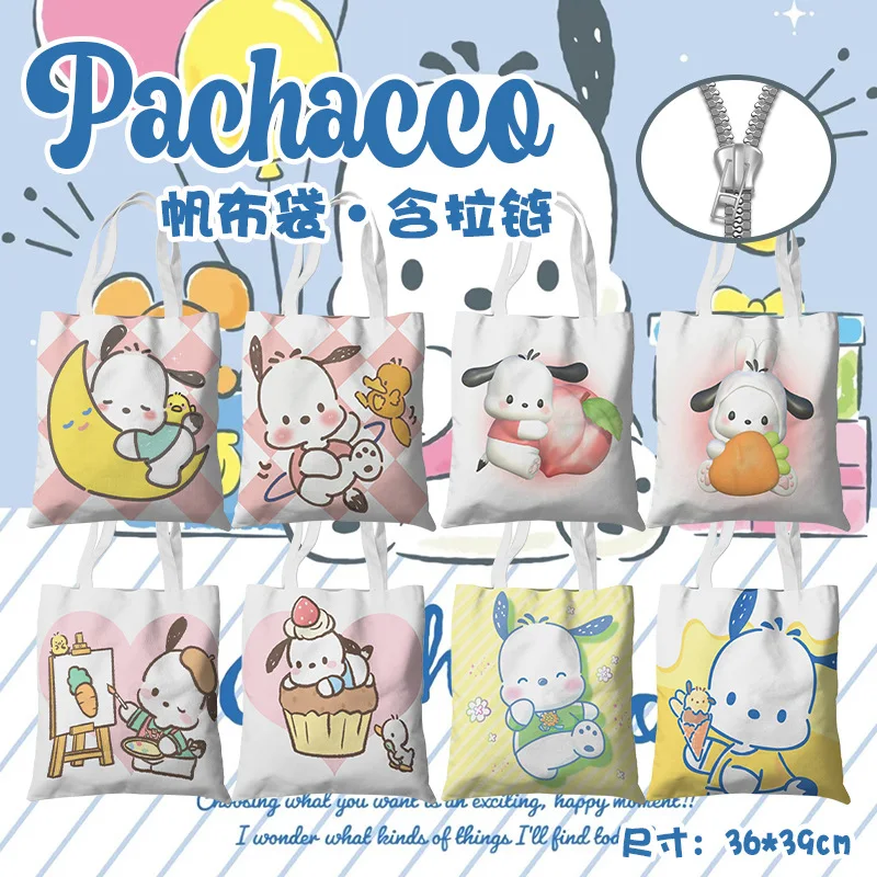 

Мультяшная Холщовая Сумка Sanrio на молнии, милая сумка на плечо, вместительная аниме двусторонняя сумка для покупок с принтом