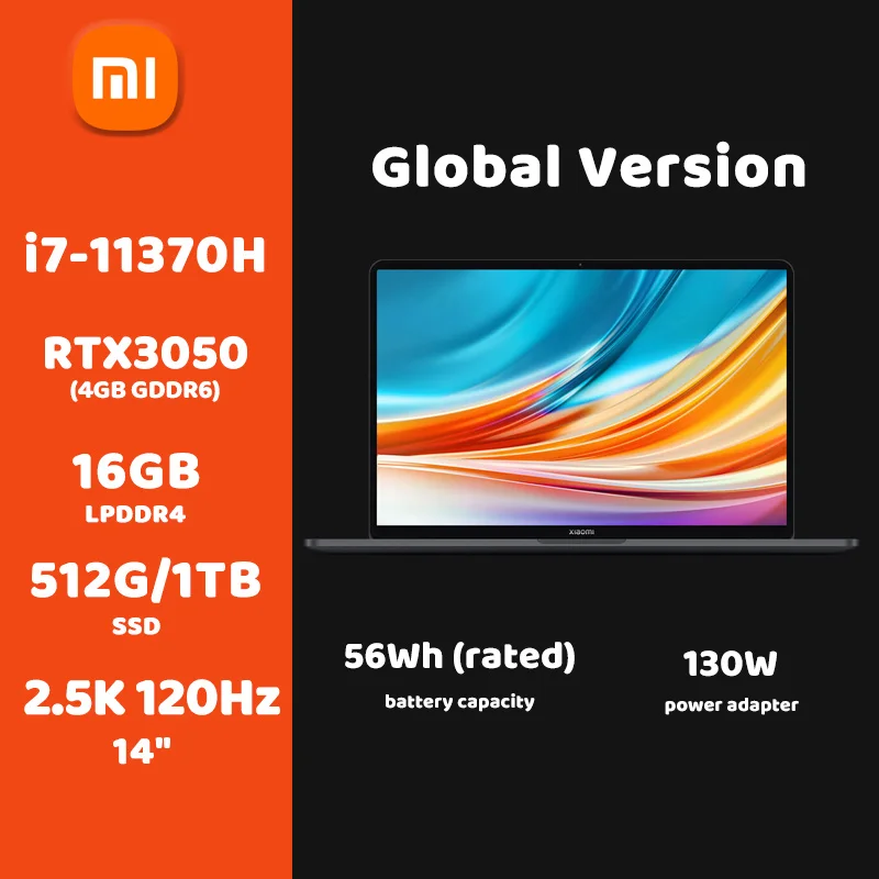 

Xiaomi Mi Laptop Pro X 14 Intel Core i7-11370H RTX3050 GPU 16G RAM+ 1TB/512GB SSD 14 Inch 2.5K 120Hz Ultraslim Notebook Game PC