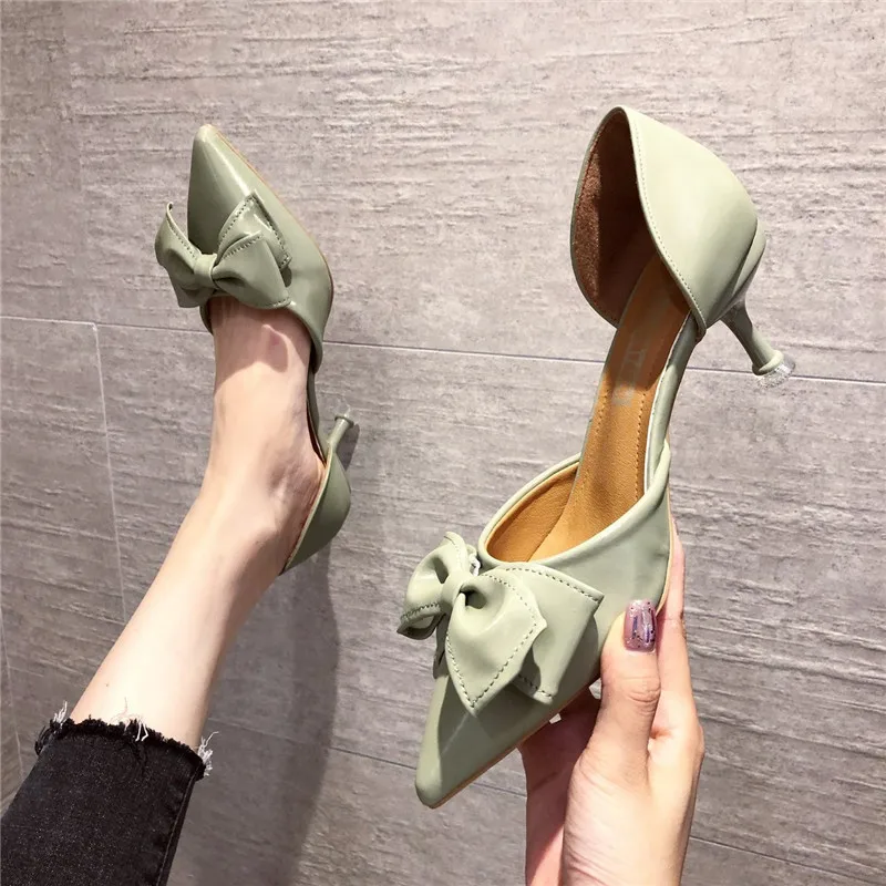

Sandals Straps Bow Shoes Clear Heels All-Match 2022 Summer Shallow Mouth Comfort Girls New Stiletto Fashion Pointed High Elasti