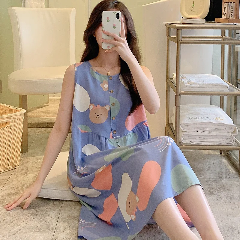 Night Wears For Women Sleeveless Round-neck One Piece Clothing Attractive Nightwear Summer Pajamas Big Size Women's Clothing