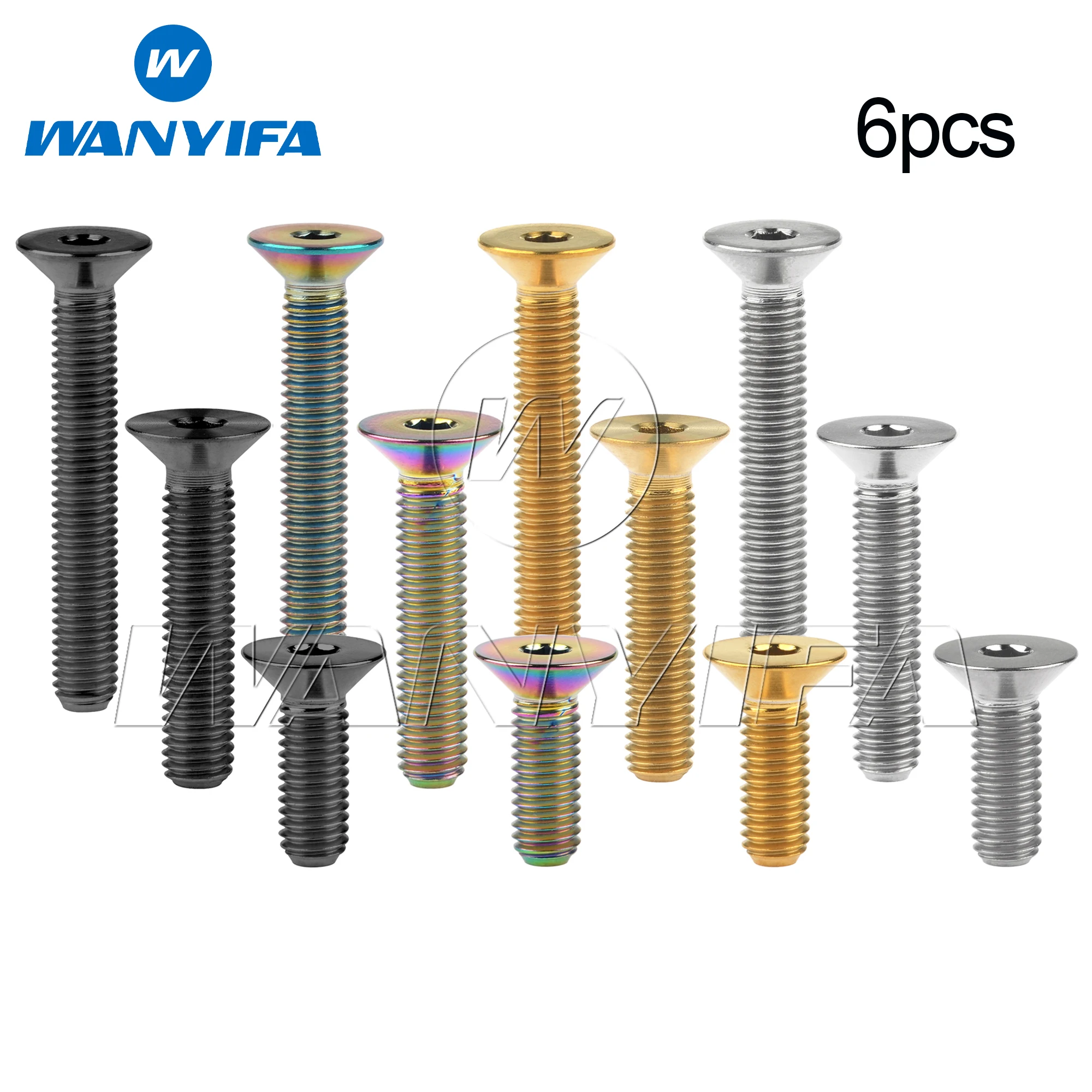 Фото Титановые болты Wanyifa, 6 шт., M5x10, 12, 15, 20, 25, 30 мм, DIN7991, винты с потайной головкой и шестигранной головкой из титанового сплава TC4 Gr5 №1