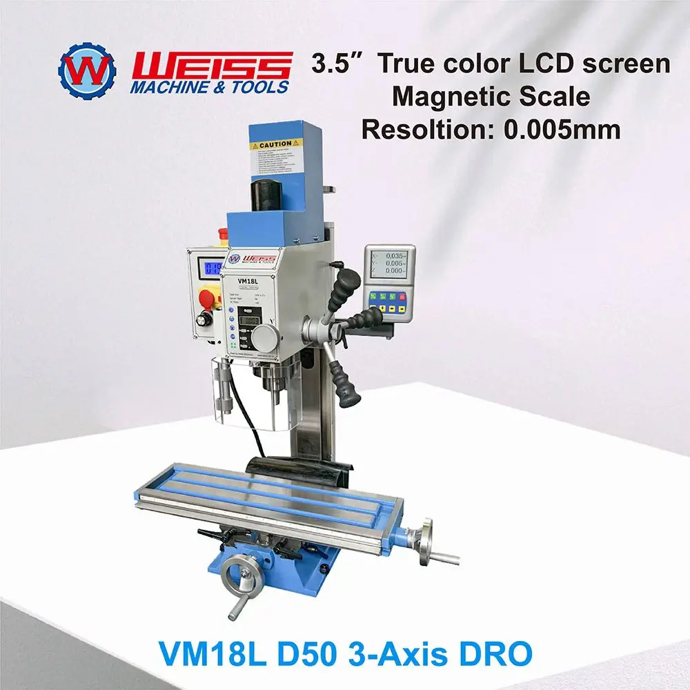 

фрезерный станок по металлу WEISS VM18L, Настольный фрезерный сверлильный станок, переменный 100-2250 об/мин, 750 Вт, бесщеточная фрезерная дрель