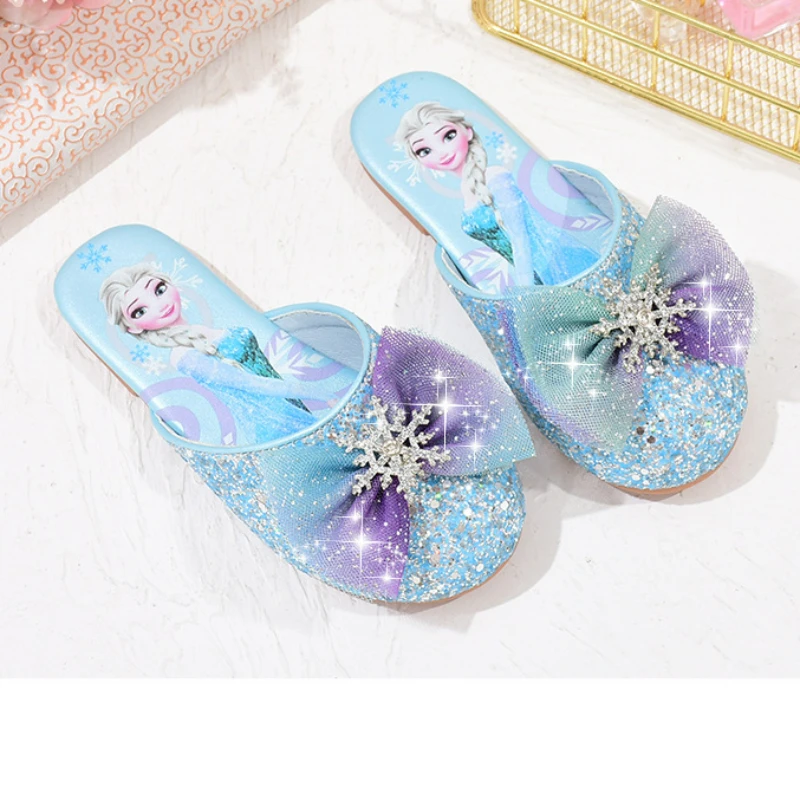 Босоножки для девочек Disney тапочки ледяная принцесса Эльза блестки бант стразы