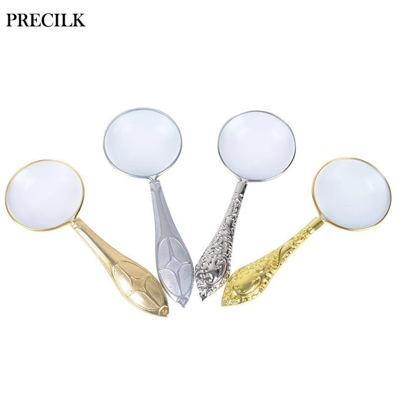 

Exquisite Embossed Pattern Metal Glass Mirror 5X Handheld Magnifier Loupe Repair Magnifying Glass Elderly Reading Phone Screen