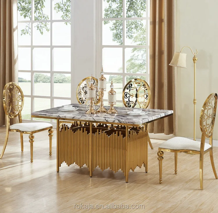 

Dining Tables European Modern Marble Table Dining 4 6 Person Gold Rectangular Titanium Dining Table Set