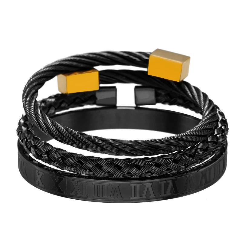 

Royal luxury stainless steel bangle mens 3pcs/set roman Bangle men's bracelets jewellery for pulsera hombre armband accessories