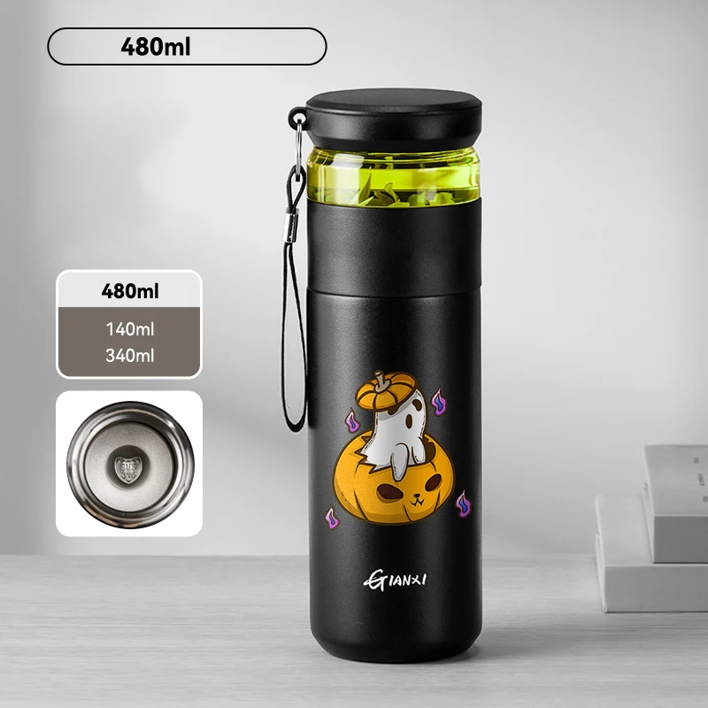 Черная бутылка для воды из нержавеющей стали GIANXI 480 мл термобутылка с рисунком