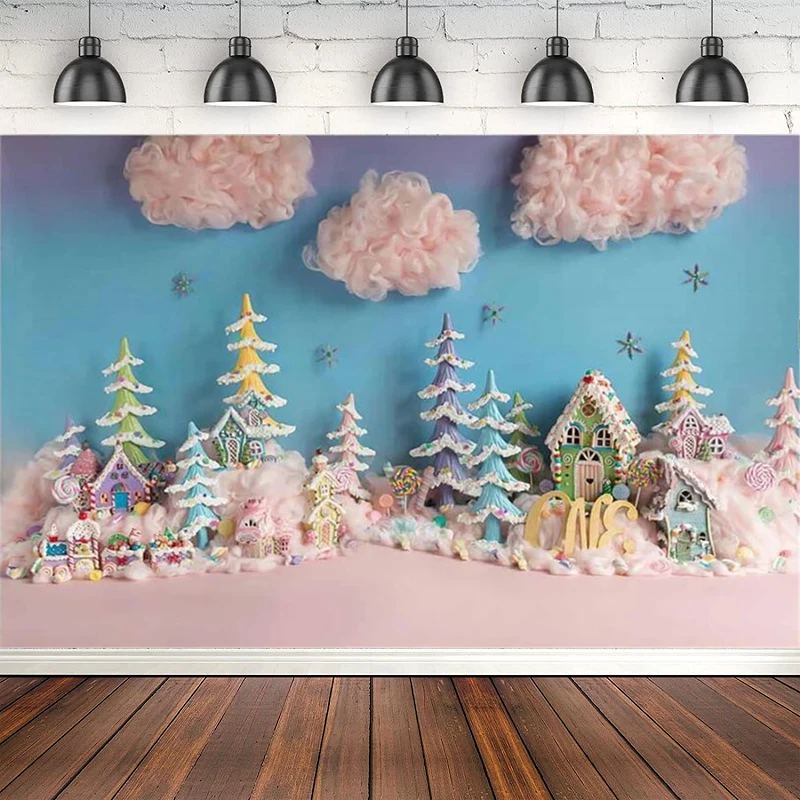 

Candy World Theme 1st Birthday Photography Backdrop Newborn Kids Cake Smash Protrait Photo Background Art Photocall Infant
