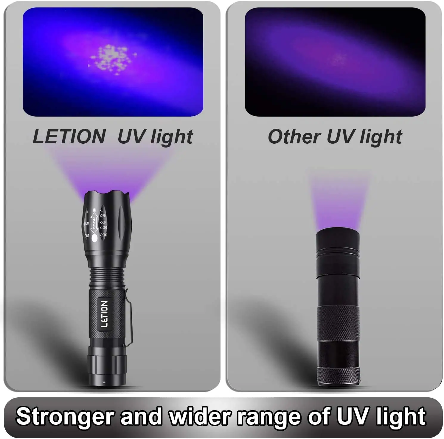 

UV Light & White 2 Colors XM-T6 Led Flashlight Zoomable Waterproof Torch 3800 Lumens 18650 or AAA Battery for Camping Lantern