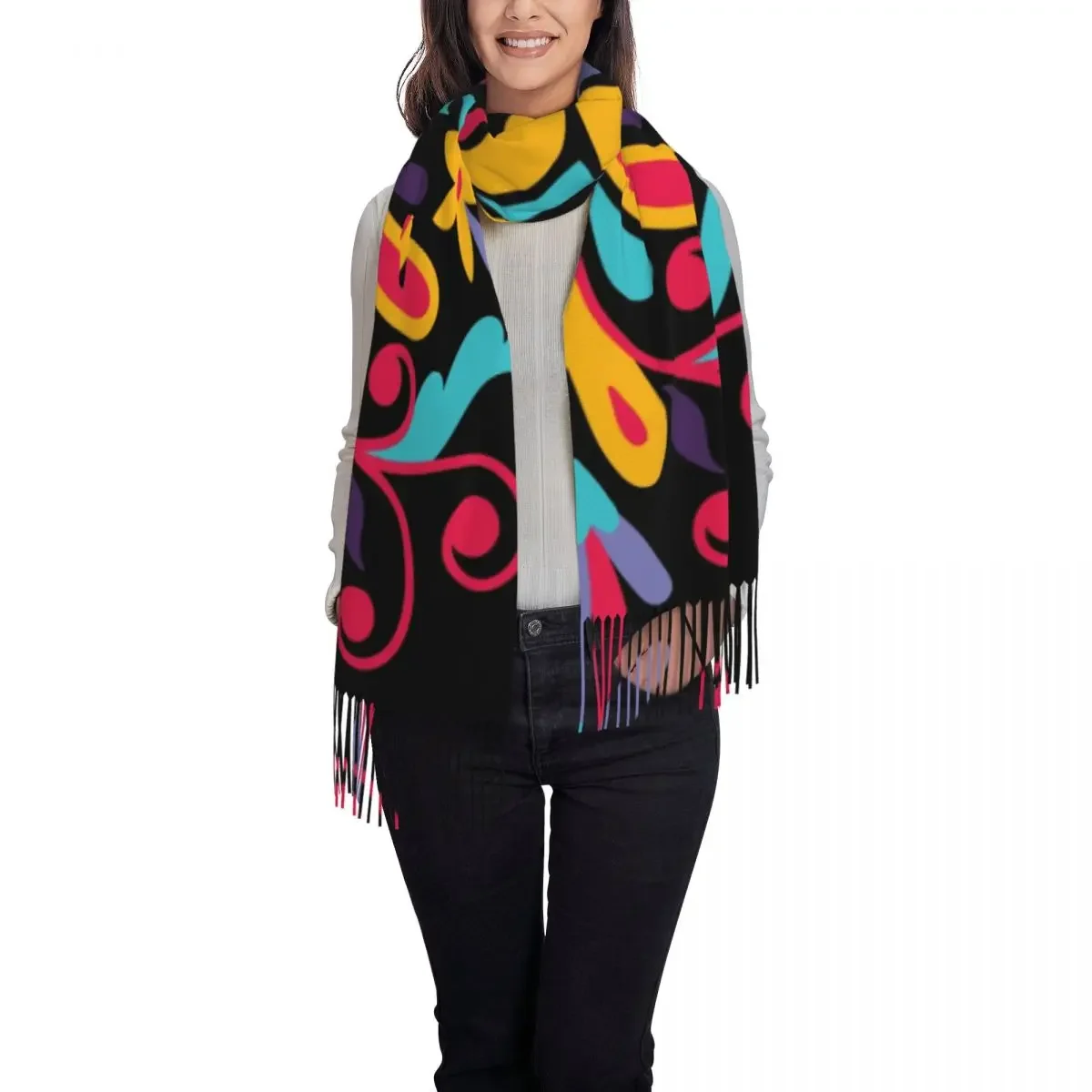 Этнический мексиканский цветочный шарф Otomi женский длинный зимний осенний