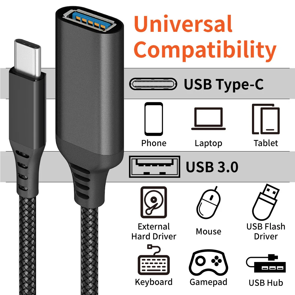 

USB C to USB A Female Adapter Cable 0.2M USB 3.0 OTG 5Gbps Data Female USB A to C Male for Mobile, Tablet, Laptop
