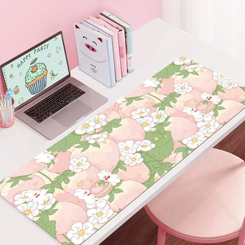Floral Large Mousepad Kawaii Pink Desk Pad XXL Extra Big Anime Computer Desk Mat Cute Office Supplies for Women Desk Decoration