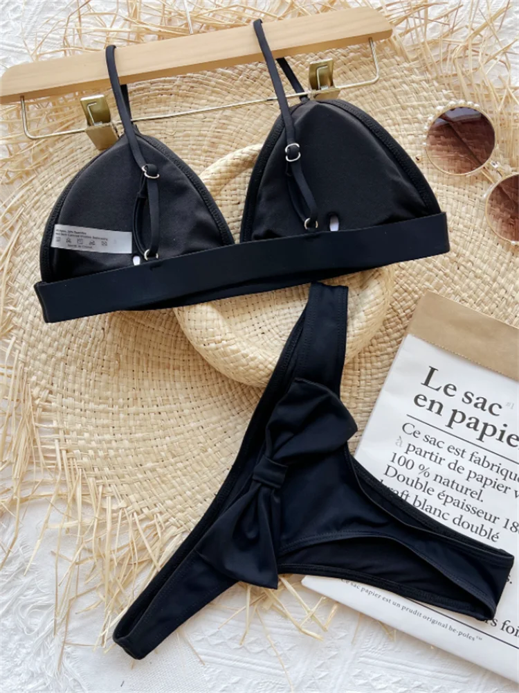 Сексуальный однотонный черный женский купальник GNIM комплект из 2 предметов