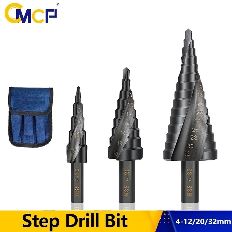 

CMCP Step Cone Drill 4-12 4-20 4-32 6-30mm HSS Metal Hole Cutter Round Shank Nitriding Metal Drilling Tool Step Drill Bit