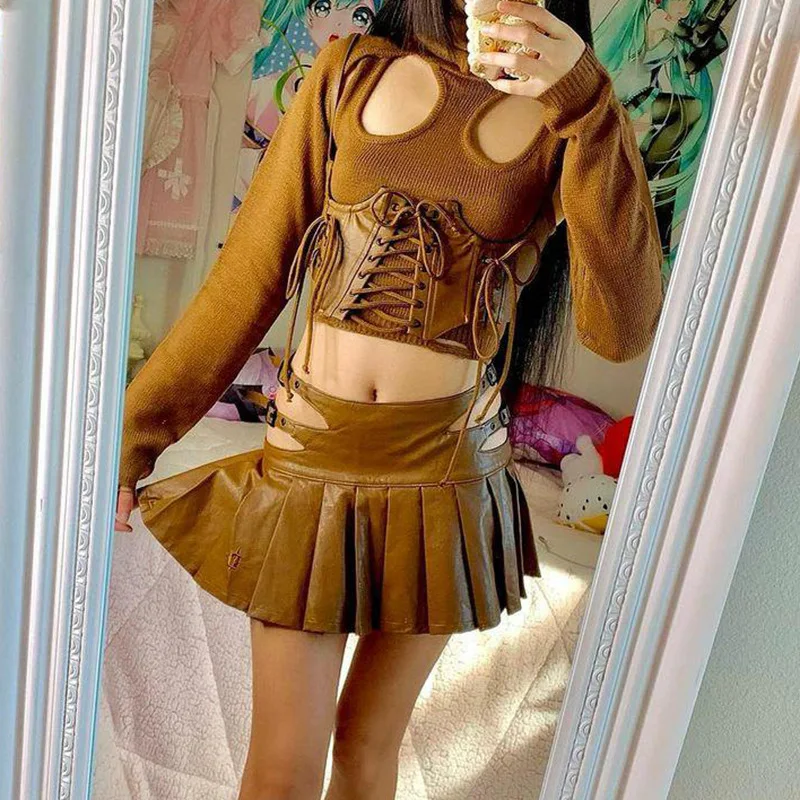 

Уличная одежда, Готический Темный женский короткий топ на завязках, майка в стиле панк, топ, корсет, топ для ношения, майка, новинка 2022