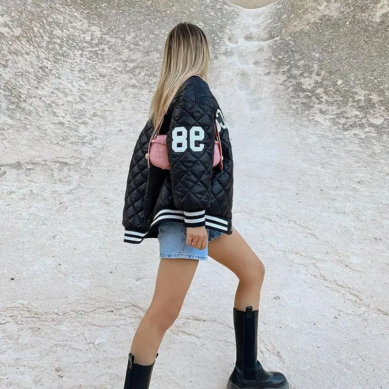 Jackets for Women 2022 Rhomboid Check Letter Embroidered Jacket Cotton Jacket Casual Fashion Coat Women Spring Winter New
