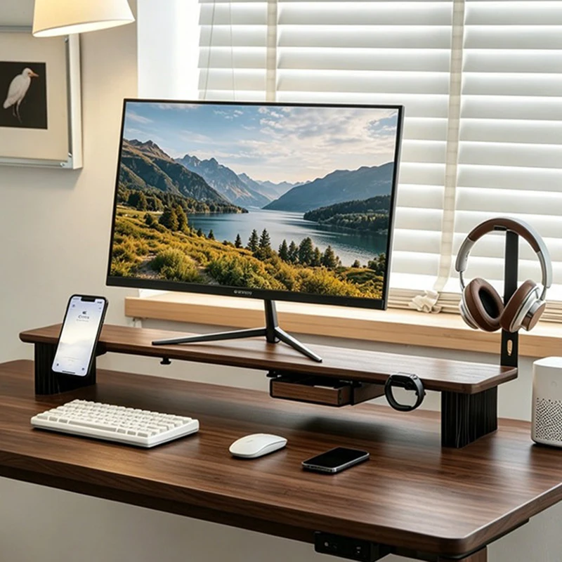 Фото Подставка для монитора Black Walnut Z30 Pro с индукционной подсветкой, регулируемая по высоте, с выдвижными направляющими, модульная, для компьютера №4