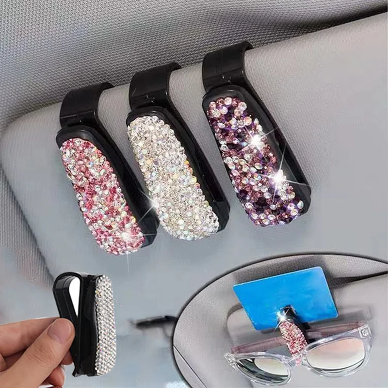 

Rhinestone Diamond Decoration Clip Sun Visor Glasses Bracket Bill Clip Portable Sunglasses Eyeglasses Car Interior Supplies