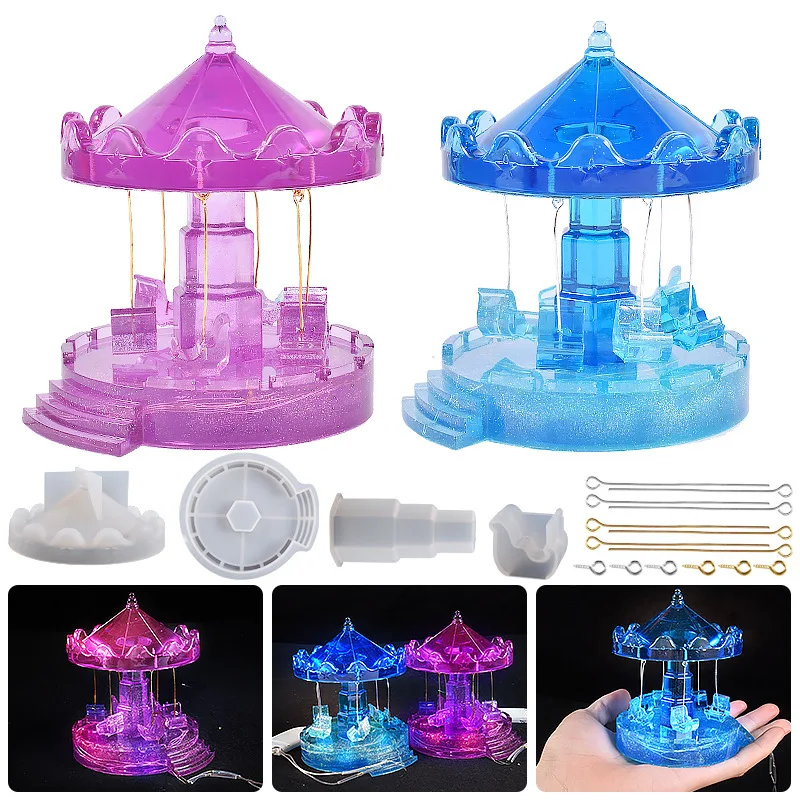 

DIY Epoxy Rotating Flying Chair Grinding Merry-go-round Table Night Light Ornament Couple Ornament Silicone Mold