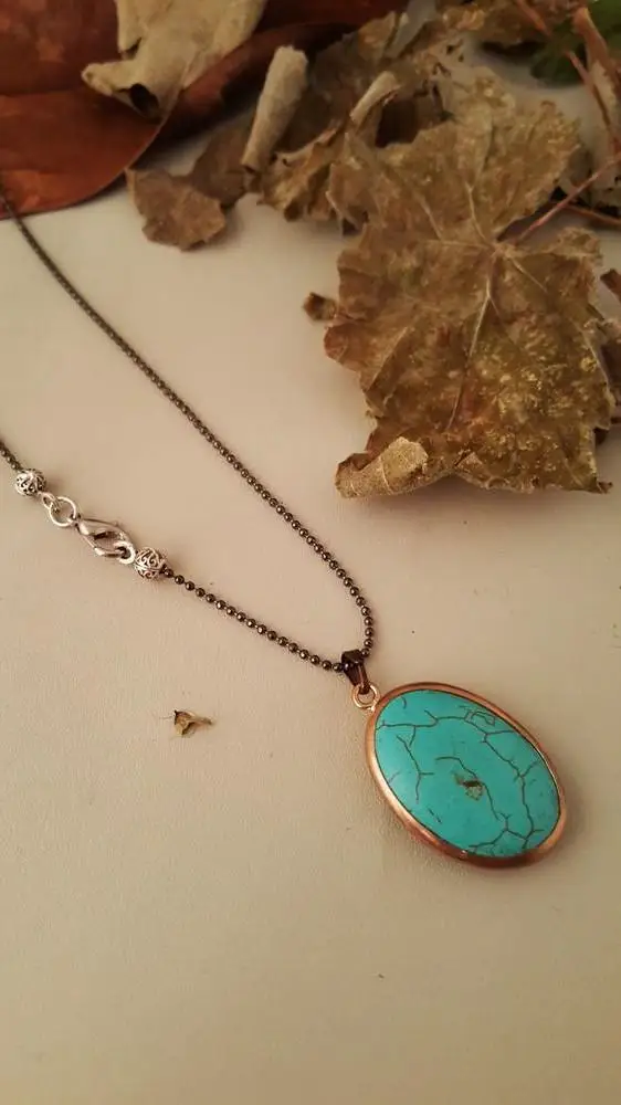 

Natural stone Women 'S Turquoise Vintage Bronze Necklace Z121Ar345