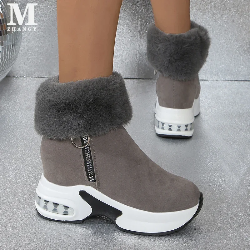 Женские замшевые ботильоны на меху полусапожки платформе и среднем каблуке