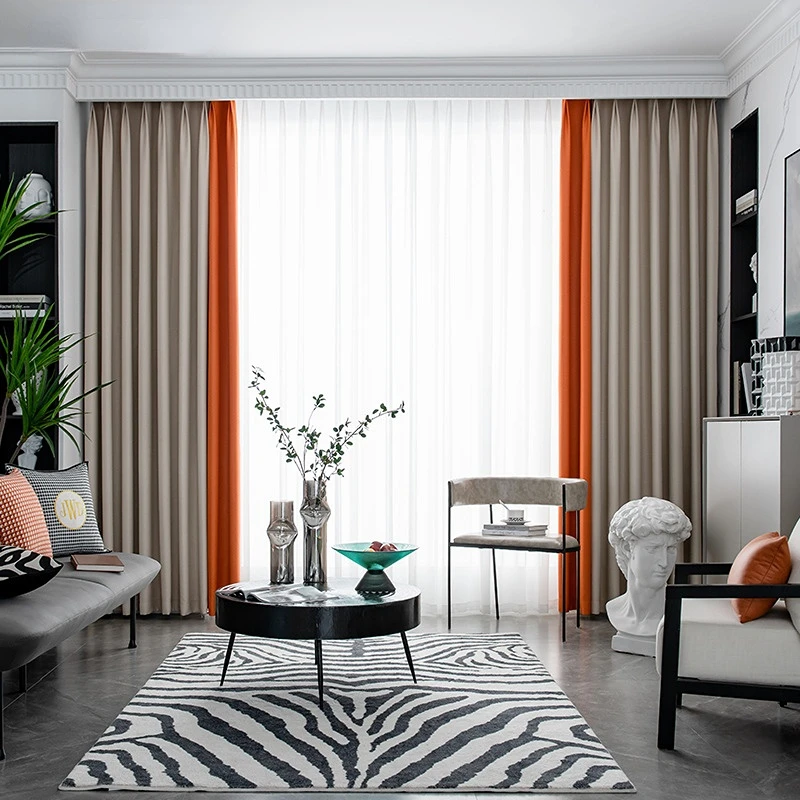 Французские шторы «Blackout Luxury» для гостиной, спальни, элегантное украшение окон, дверей и кухни, с оранжевыми и бежевыми принтами и стежкой.