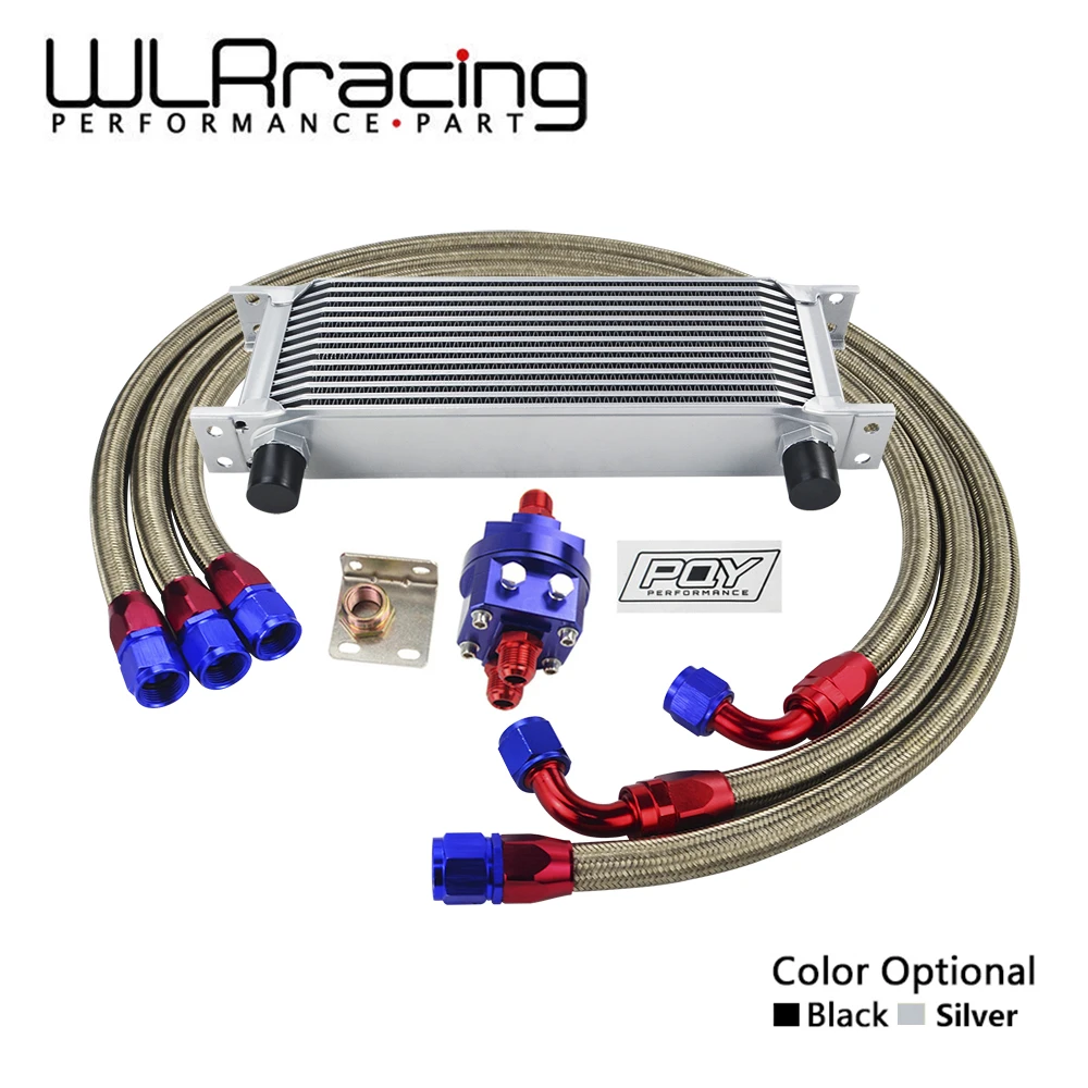 

WLR Universal 13 Rows Oil Cooler Kit + Oil Filter Relocation Male Fitting Adapter + Stainless Braided Hose