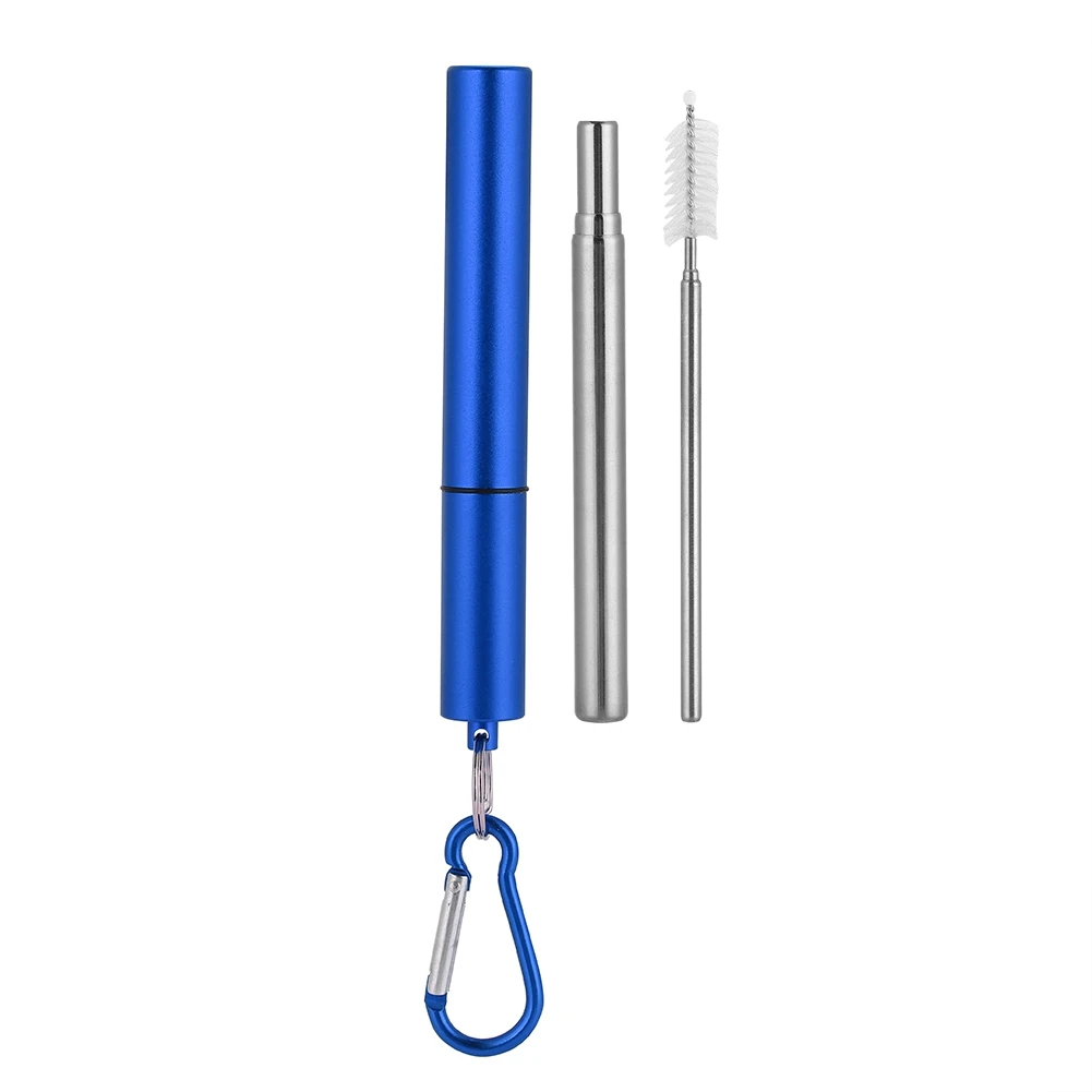 

Stainless Steel Retractable Portable Straw KitBlue Aluminum Case+Straw+Brush+Carabiner