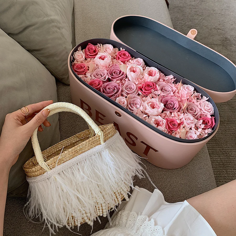 

Handmade Straw Bags Women Weaving Rattan Totes Ladies Feather Pearl Tassel Beach Handbags with Sun Hat 2021 NEW Summer
