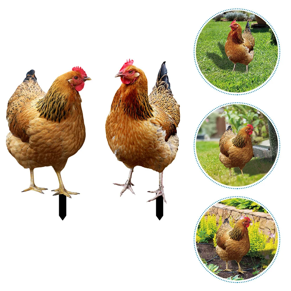 

2 Pcs Chicken Garden Decoration Lawn Stake Outdoor Stakes Sign Yards Decorative UV Adornment