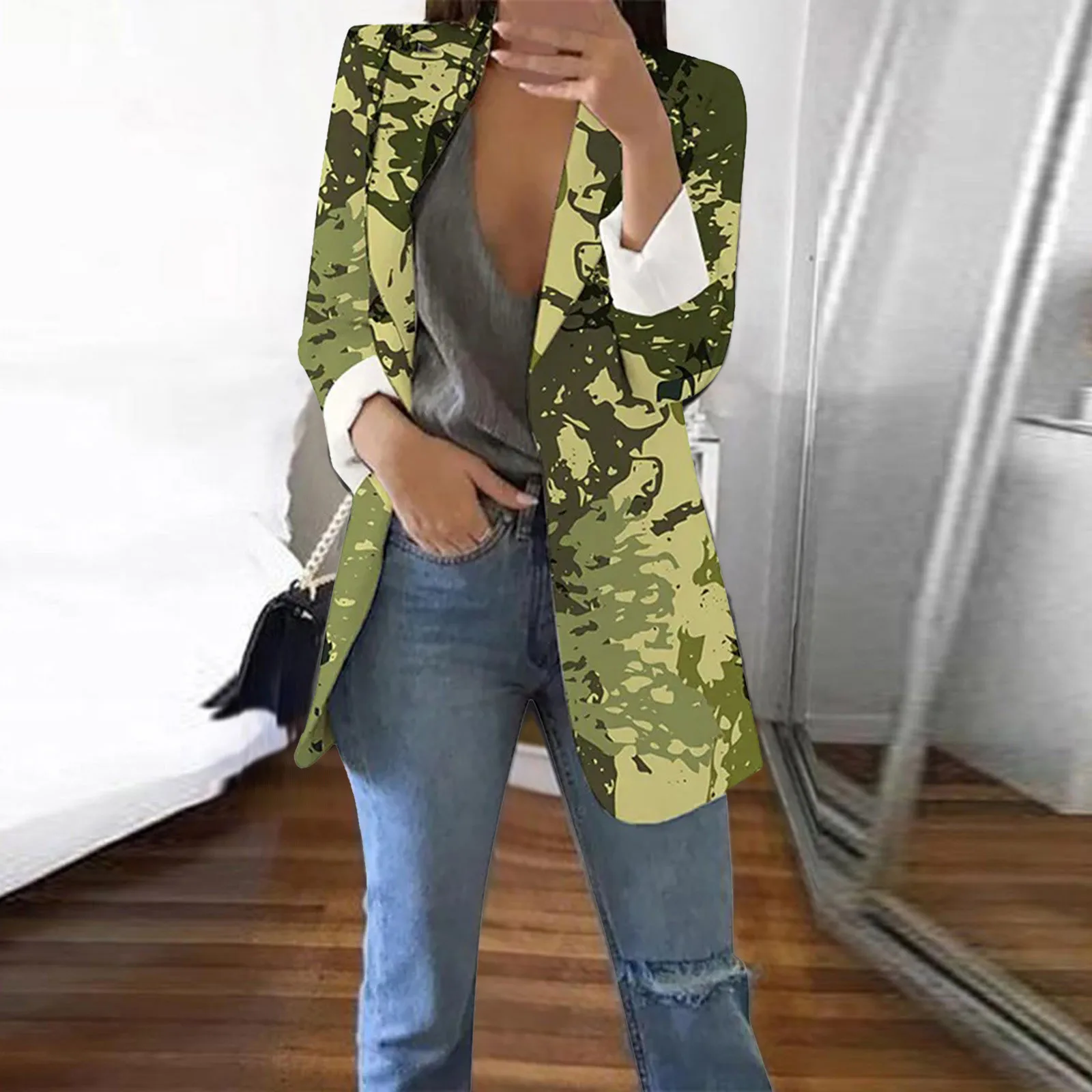 

Женский кардиган с принтом, официальный костюм, деловая офисная куртка с длинными рукавами и лацканами, пальто, блузка, зимнее пальто, жилет ...