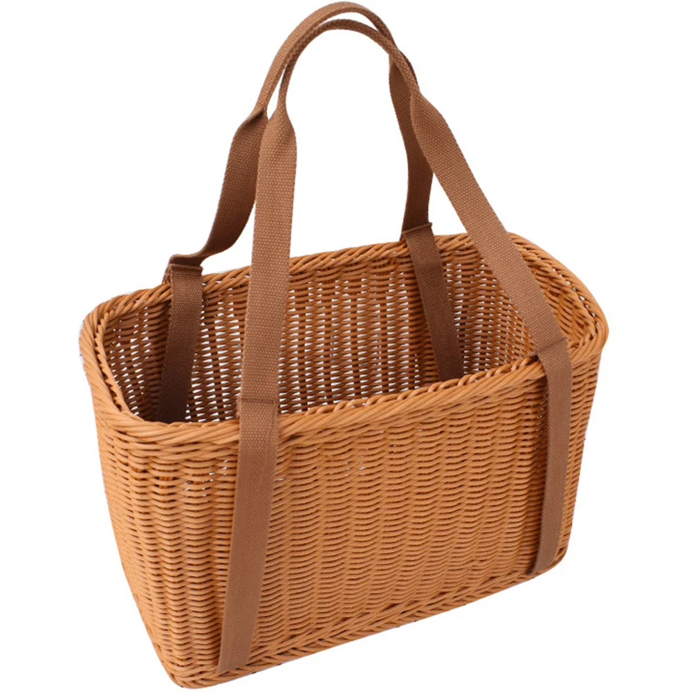 

Basket Woven Storage Picnic Wicker Flower Market Fruit Rattan Hamper Handle Organizer Makeup Baskets Laundry Container Straw Egg