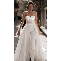 simple white chiffon halte neck jumpsuit wedding dress elegant sleeveless bridal gowns robe party floor length vestido de novia