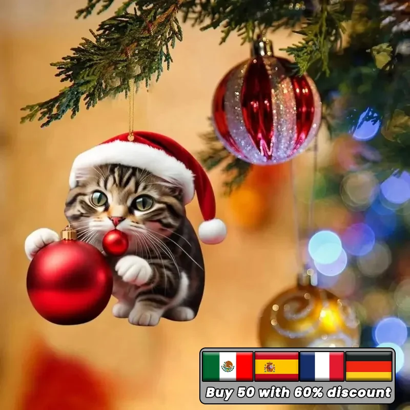 Рождественский автомобильный шарм с котом праздничное украшение для автомобиля