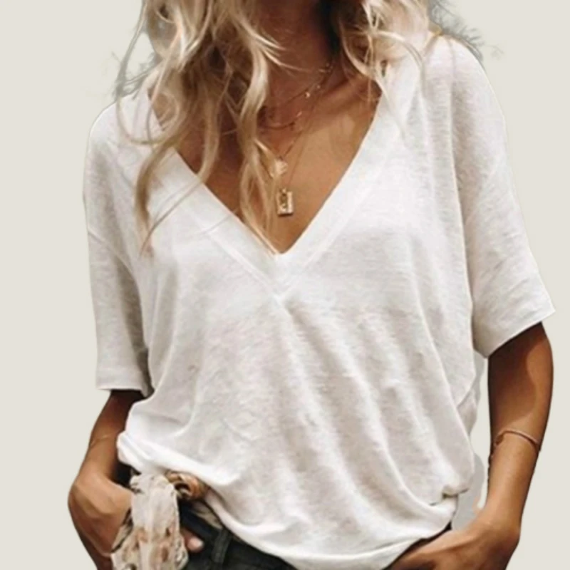 

S-5XL Summer Solid T Shirt Ladies Sexy V Neck Short Sleeve Tshirt Casual Loose Basic Black White T-Shirt Tee Tops for Women