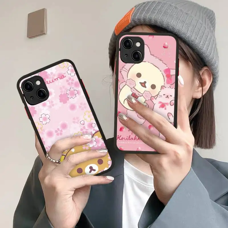 

Cute Rilakkuma Phone Case for iPhone X XR XS 7 8 Plus 11 12 13 pro MAX 13mini Translucent Matte Case