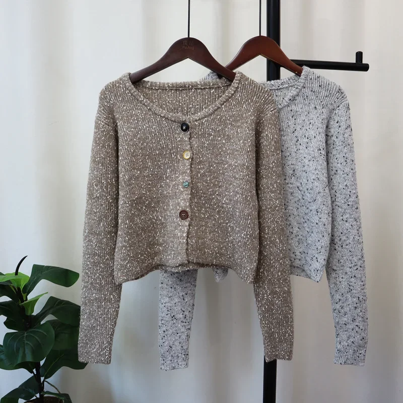 Однобортный Кардиган с круглым вырезом верхняя одежда женская 2024 нежные женские
