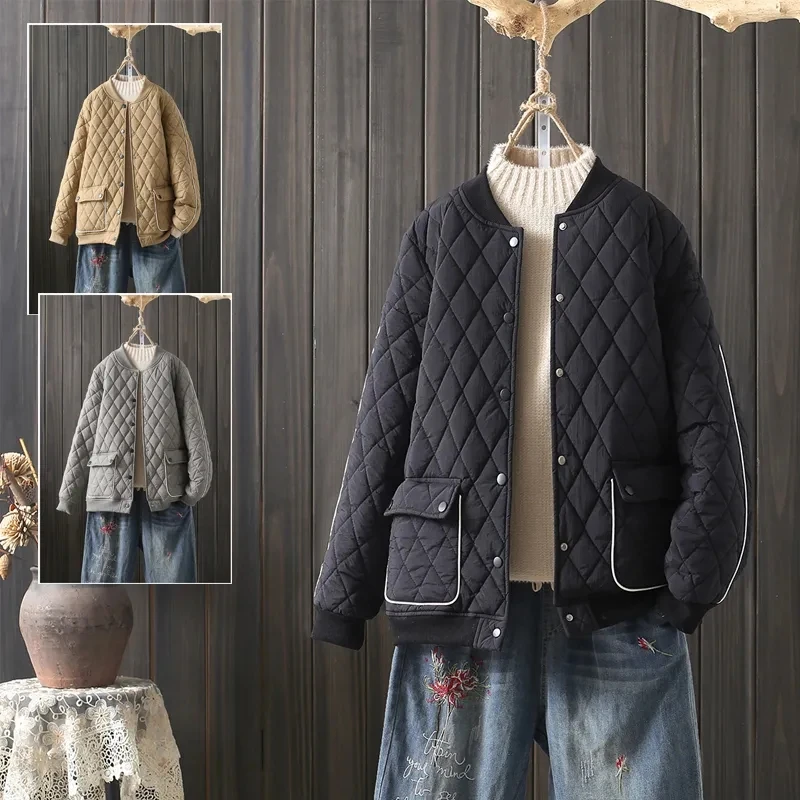 Large size padded jacket short section baseball jacket Korean version workplace warm women  zipper  Solid  Cotton