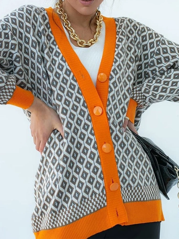 Кардиган женский вязаный клетчатый однобортный на пуговицах |