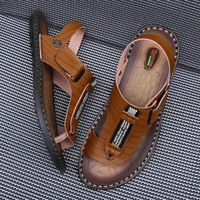 2022 Summer Men's Sandals Leather Soft Breathable Shoes Designer Beach Roman Brand Sandals Leather Men Slides Outdoor flip-flops