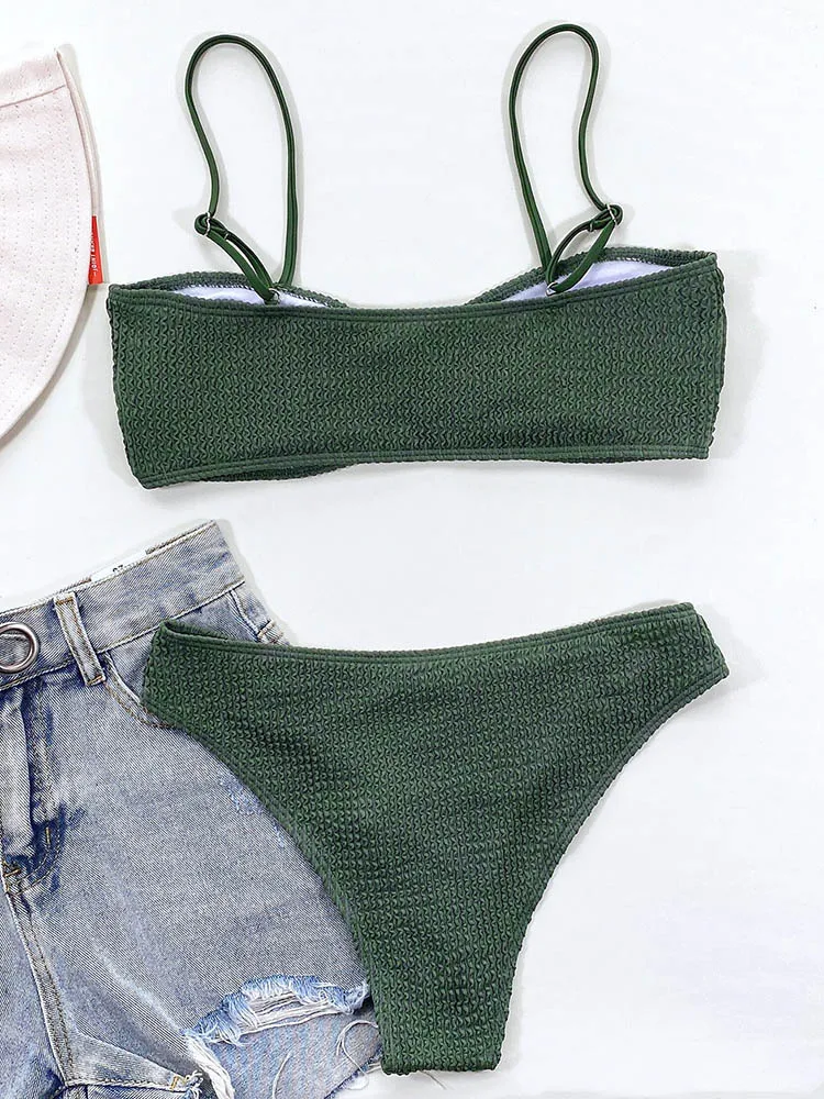 Сексуальное текстурированное бикини INGAGA Однотонный женский купальник новинка