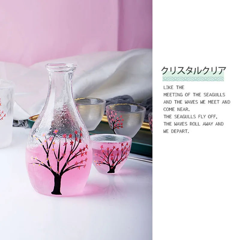 

Японский креативный кувшин для сакэ, ручная работа, цветение сливы, отпечаток пальца, матовый бокал для вина, бара, клуба, дома, набор из 6 шт. без свинца