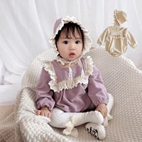 2022 baby girls rompers lace princess toddler romper autumn newborn clothes cotton spring infant outfits 2pcs with hats