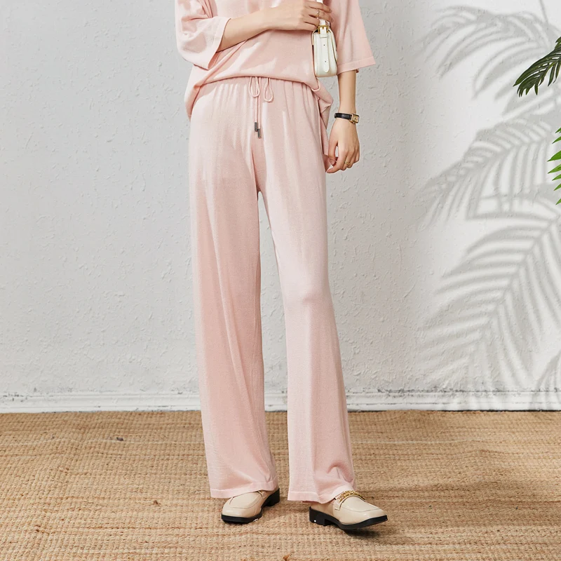 Summer New Light and Thin Silkworm Silk Straight Tube Pants Women's Cashmere Wide Leg Pants with a Drop Feel Floor Sweeper Pants