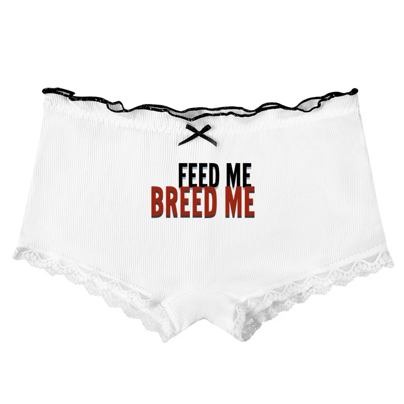 

Нижнее белье с бантом и надписью FEED ME BREED ME для женщин, милые женские шорты, сексуальные кружевные удобные шорты для девочек