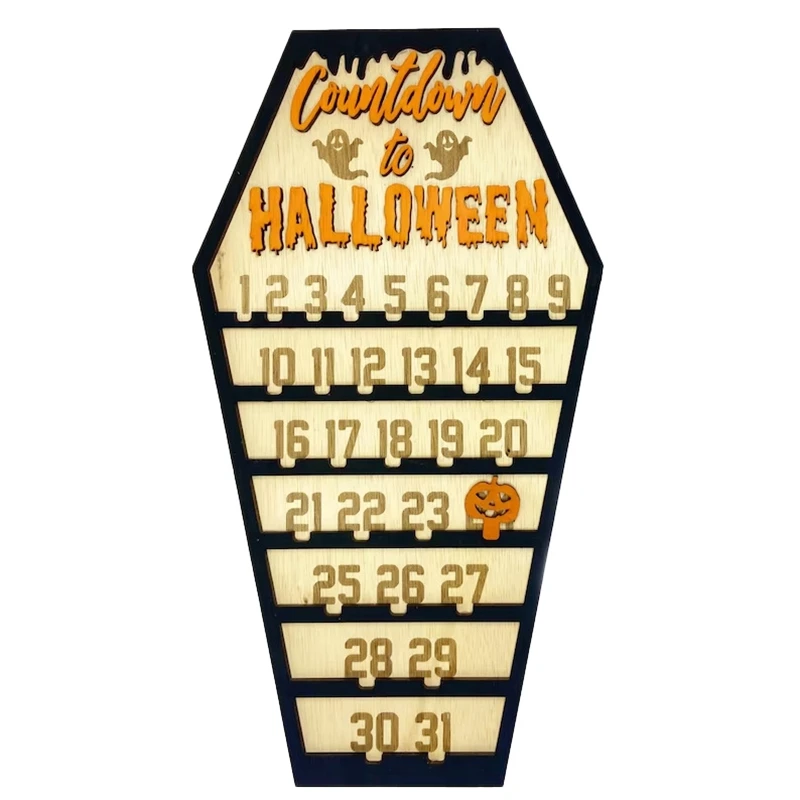 

1 PCS Halloween Advents Countdown Calendar Black Halloween Holiday Desktop Decoration Handmade DIY Wooden Halloween Decor Gifts