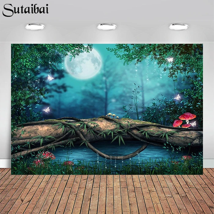 

Fairy Tale Forest Photographic Backgrounds Vinyl Lake Decor Backdrops Children Baby Portrait Family Photocall Photo Studio Props