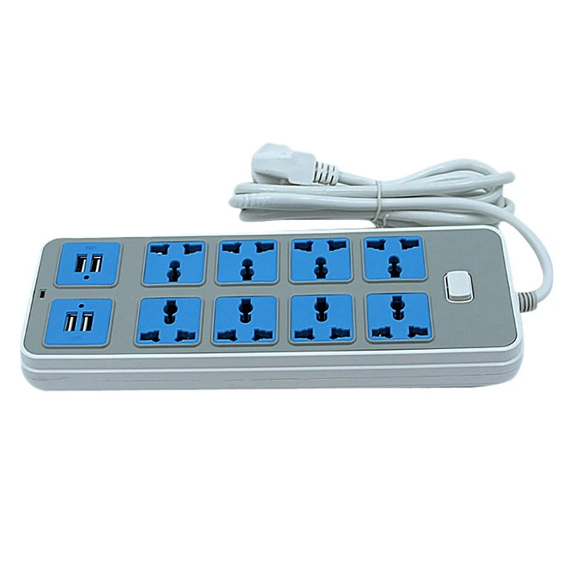 

2X Power Strip Surge Protector With 4 USB And 8 Outlets Ports 6.5 Feet Extension Cord 3000W 16A For Home Dorm-US Plug