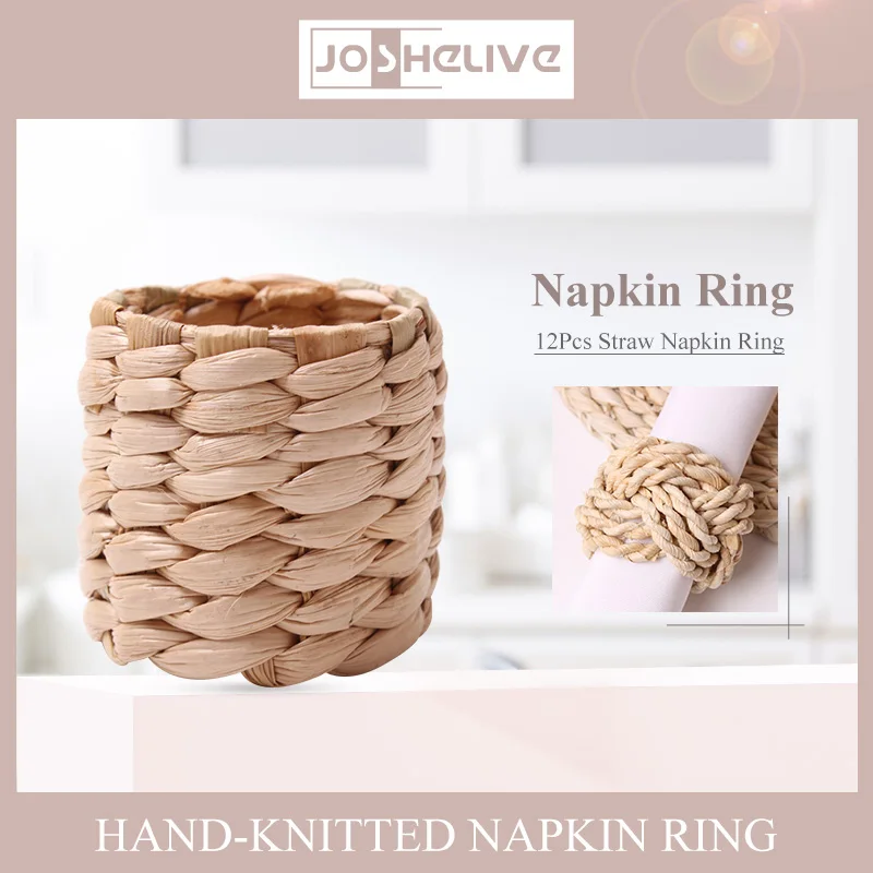 

Hand-knitted Napkin Ring Natural Bamboo Straw Corn Husk Napkin Rings Table Setting Decoration Western Food Table Etiquette